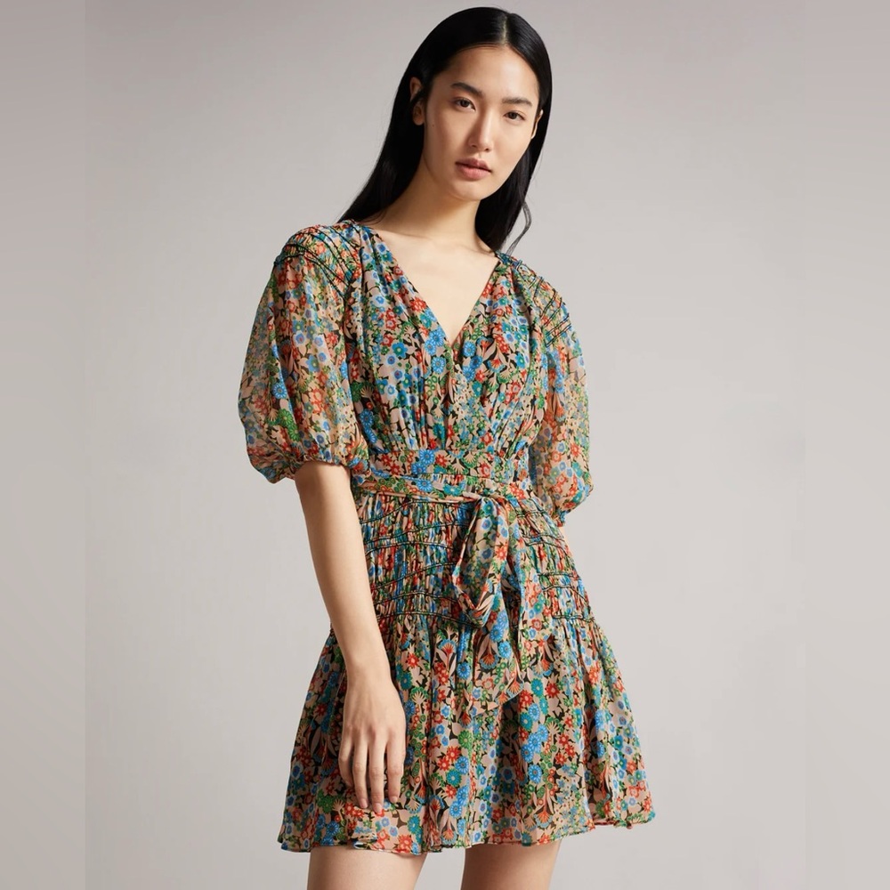 NWT Ted Baker London Tiania Black Floral Mini Dress Sz 8 (3) Spring Summer Party - Picture 7 of 10